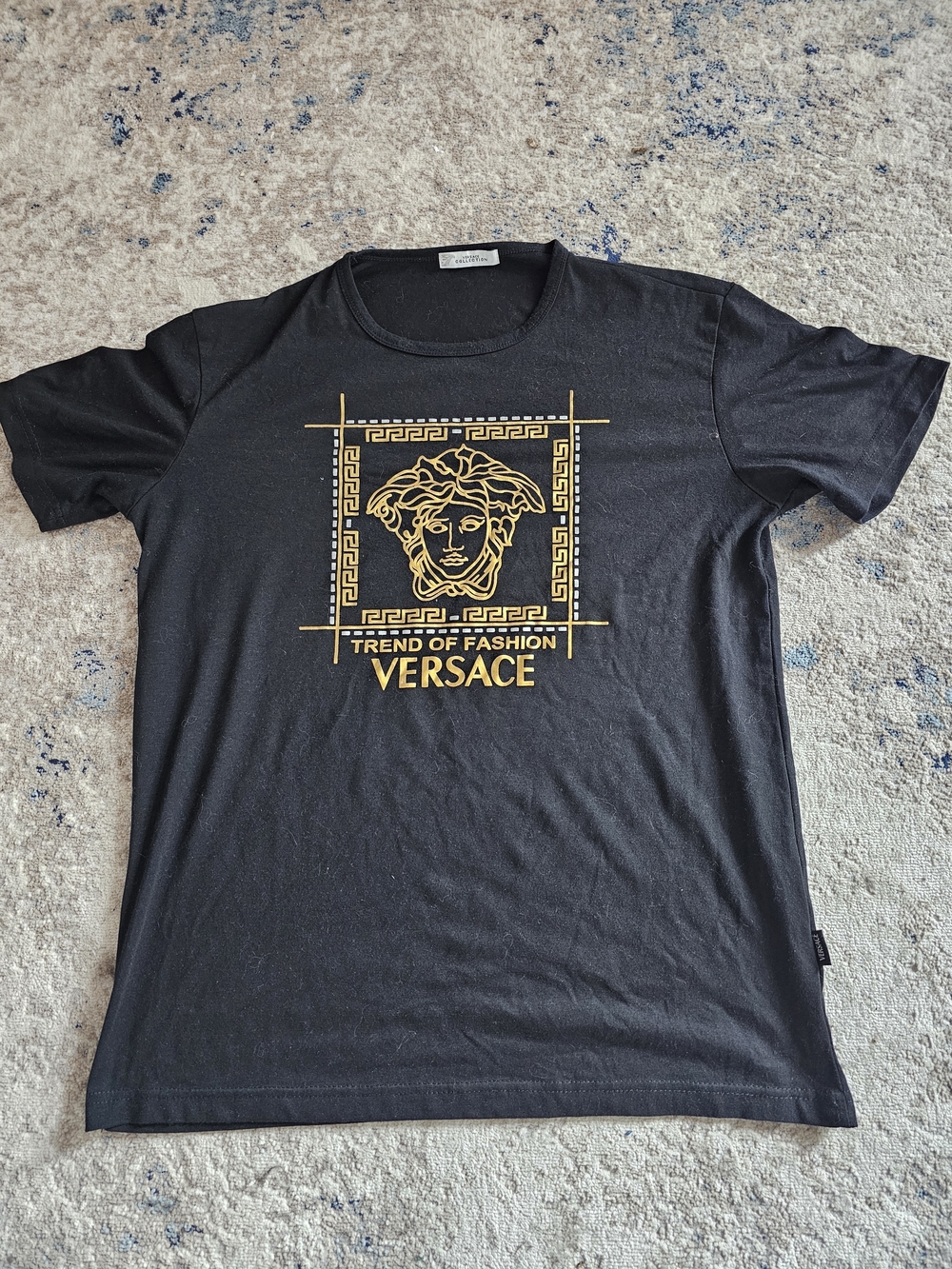 Versace Black Tee with Gold Medusa Graphic Size Large